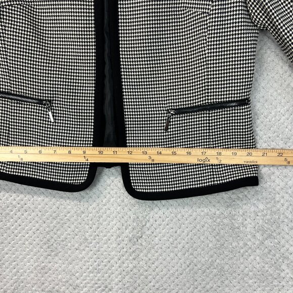 Vintage Kasper Jacket Black White Houndstooth Jewel Neck Short Open Blazer Sz 10 - Picture 7 of 12